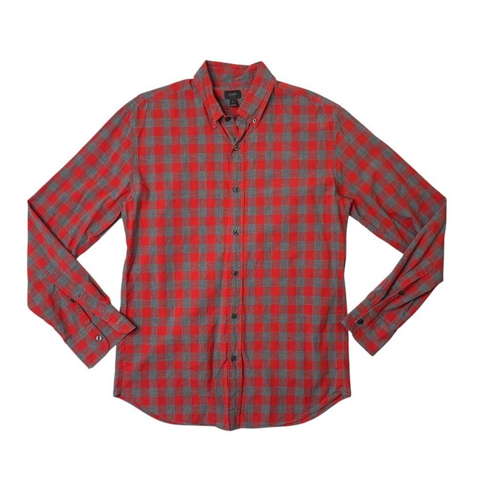 J Crew Shirt Mens M Medium Grey Poppy Gingham Check Button Down Long Sleeve